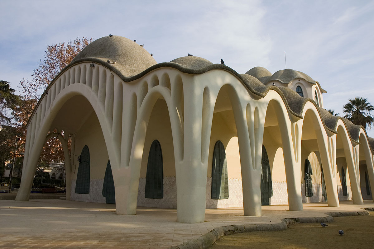 A building with dynamic parabolic arches.
